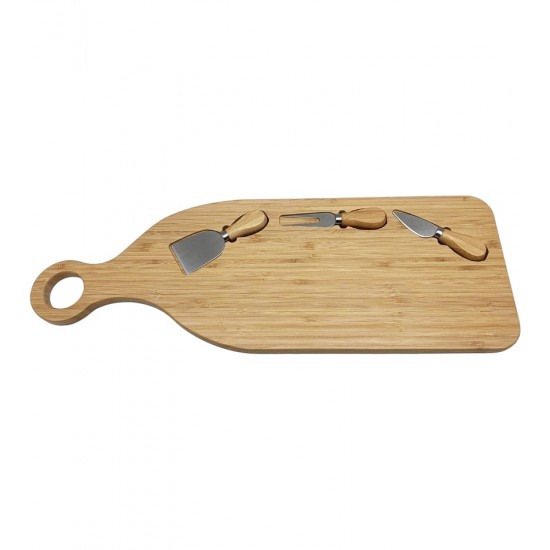 Jogo Para Queijo 56cm comprimento por 20cm Largura Com Tábua De Bambu E 3 Utensilios